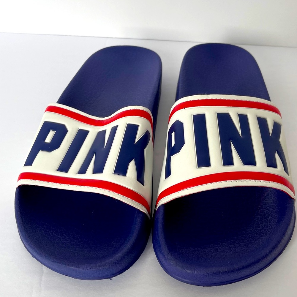 PINK Victoria Secret slip on blue rubber sandals